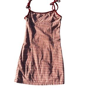 UNIF Coop Plaid Mini Dress Burgundy Tie Straps Y2K Grunge XS